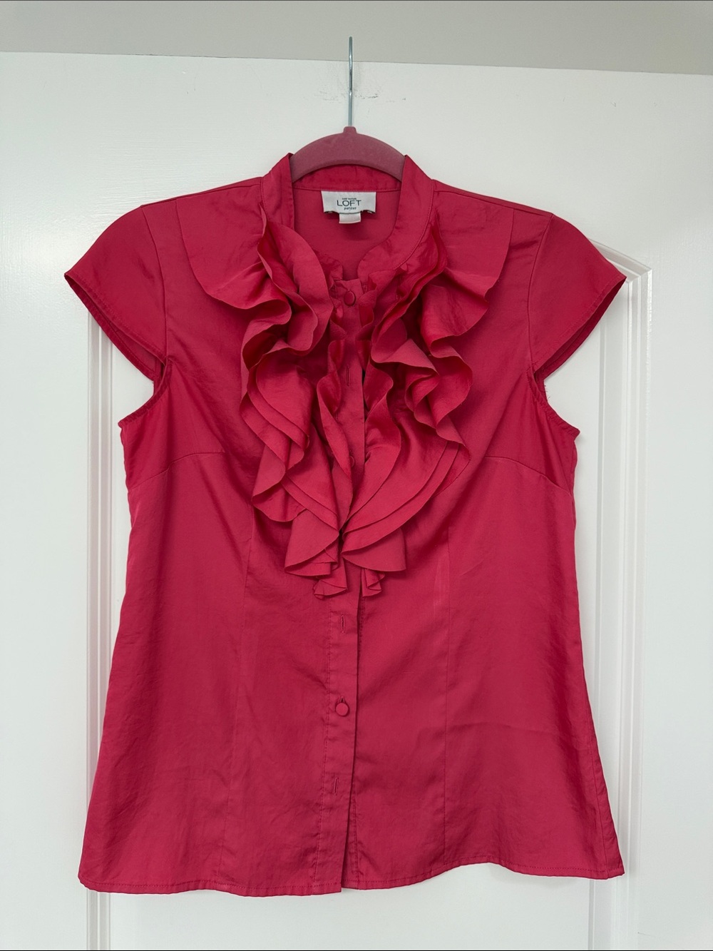 LOFT Ruffled Cap Sleeve Blouse - Raspberry Pink
